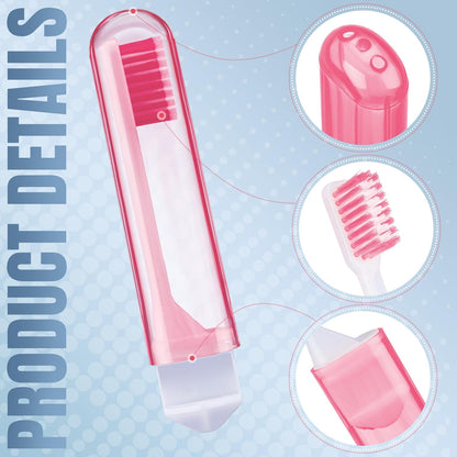 Patelai 2 Pcs Travel Toothbrush Set, Soft Bristle Mini Foldable Tooth Brush with Case, Individually Wrapped Small Portable Travel Size Toiletries Stuff for Camping (Couple Color)