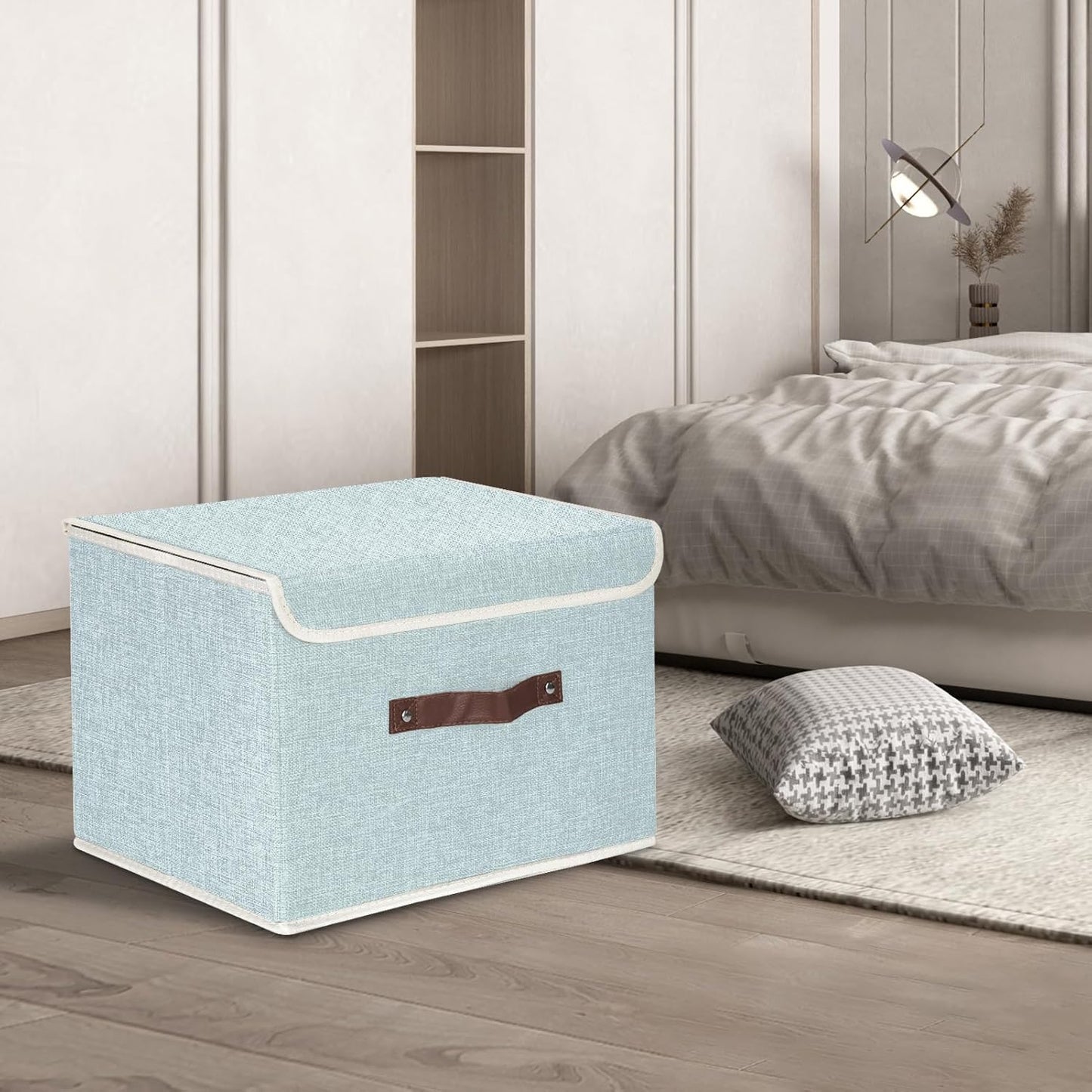 TYEERS Foldable Storage Boxes with Lids 5 Pack Fabric Storage Bins with Lids, Closet Organizers for Clothes Storage, Room Organization, Office Storage, Toys - Aqua Spring