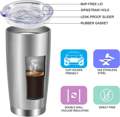 VEGOND 20oz Tumbler with Lid and Straw Stainless Steel Tumbler Cup Bulk Vacuum Insulated Double Wall Travel Coffee Mug Powder Coated Coffee Cup(Stainless 12 Pack