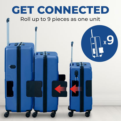 Tach V3.1 Connectable Carry On, Medium and Large Hardside Suitcases with Adjustable Handle and 360 Degree Spinner Wheels, a Set of 3, Midnight Blue