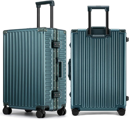 ROAMING Zipperless Luggage 24 Inch with Aluminum Frame, 3-Layer PC Trunk-Medium Lightweight Hard Shell Suitcase with Spinner Wheels, Metal Travel Luggage with Double TSA Locks, Dark Night Green
