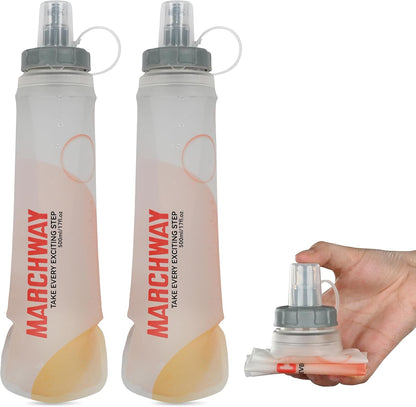 MARCHWAY Soft Hydration Flask with Wide Mouth, 300ml/500ml Collapsible TPU Water Bottle, Leakproof Portable Flexible for Running, Hiking, Cycling, Climbing, Gym, Travel (2pcs White 500ml)