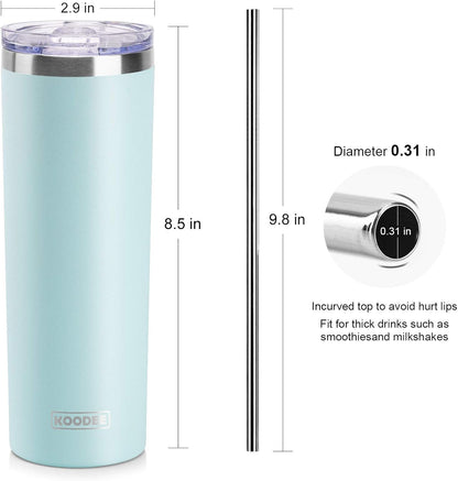 koodee 20 oz Stainless Steel Skinny Tumbler Double Wall Insulated Slim Water Tumbler Cup for Coffee, Tea (Baby Blue)