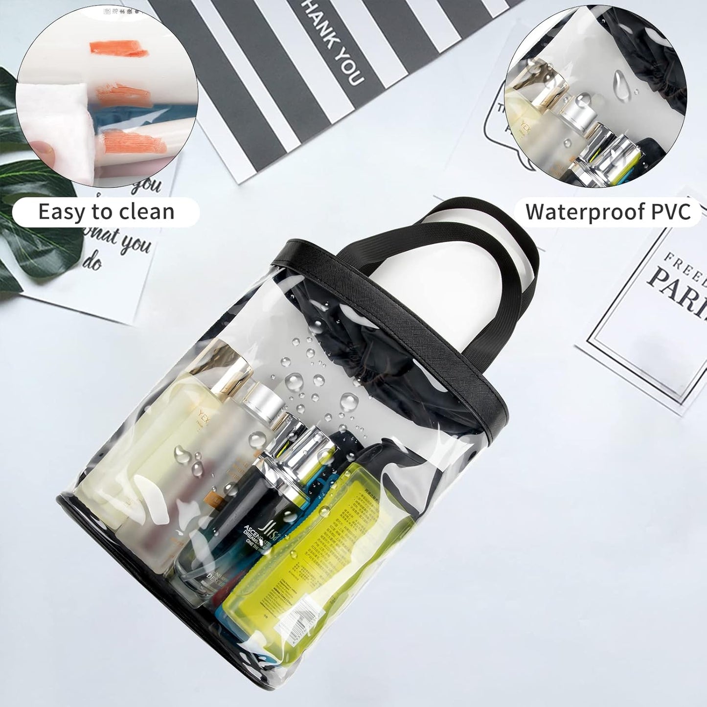 Clear Makeup Bags, TSA Approved Toiletry Bag for Traveling, Clear Travel Bag for Toiletries, Waterproof Transparent Cosmetics Bag Organizer for Women Men, Carry on Airport Airline Compliant Bag (2PCS)
