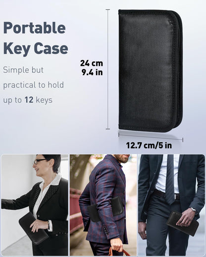 Uniclife Portable Zippered Key Case Waterproof and Fireproof Key Organizer with 12 Colorful Key Tags and Hooks Key Storage Book for Offices Real Estate Agencies Hotels and Rental Management