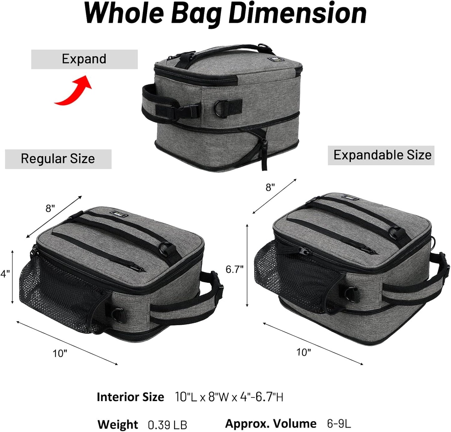 MIER Expandable Lunch Bag Insulated Lunch Box for Men to Work Travel Portable Lunchbox Bags with Shoulder Strap and Water Bottle Holder, Grey
