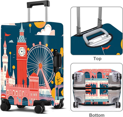 Luggage Cover Washable Suitcase Protector Anti-Scratch,Stretchable Fit for 20-34Inch Luggage Durable Travel Bag Cover with Zipper Closure (London, XL(fits 32-34Inch suitcase))