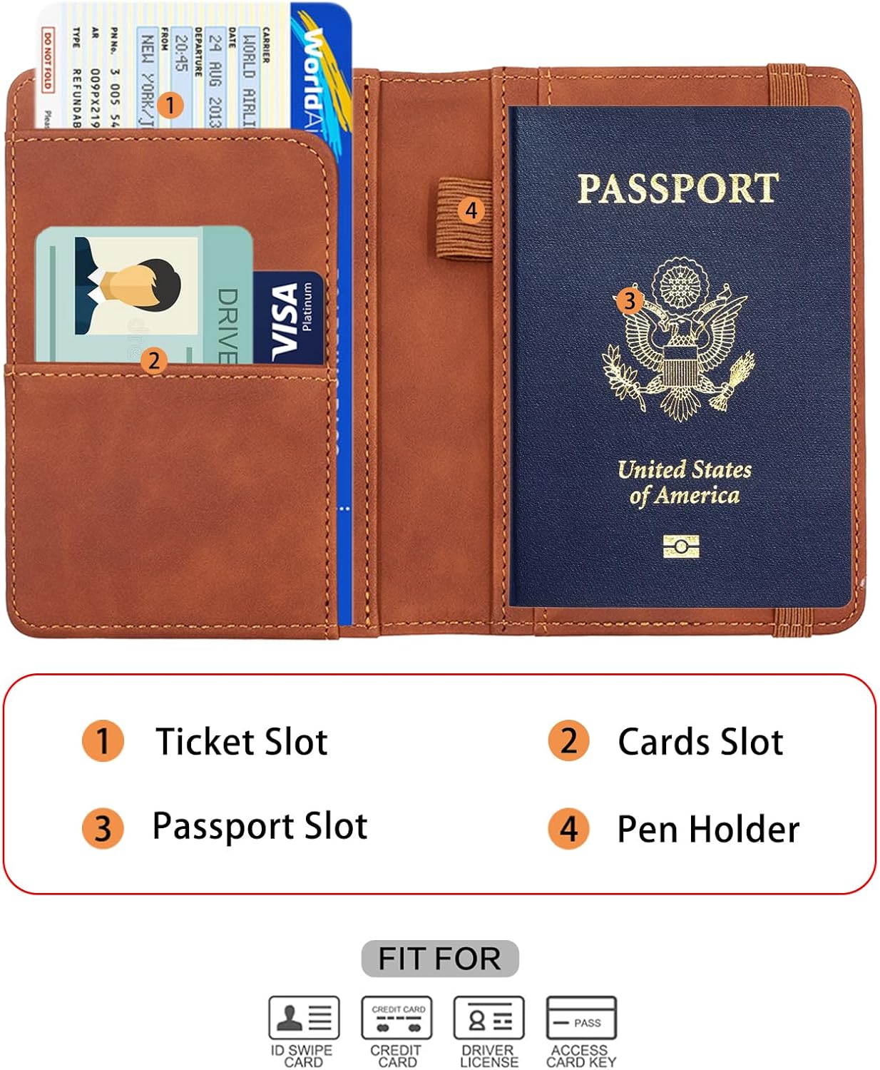 Melsbrinna Premium Leather Passport Holder Covers Case, Waterproof Rfid Blocking Travel Wallet Passport Holder with Pen Holder, Cute Passport Book for Women/Men