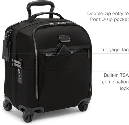 TUMI - Voyageur Leger 4 Wheeled Luggage - Women's Lightweight and Spacious, Sleek Silhouette, Durable Premium Suitcase - 16" Compact Carry-On, Black with Gunmetal Hardware