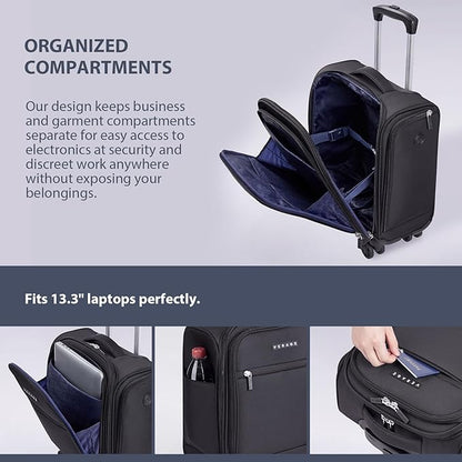 Verage Underseat Carry On Luggage with Wheels, 14.5-Inch Spinner Small Suitcase, Softside Lightweight Travel Bag for Men and Women, Airplane Carry On Bag, Black
