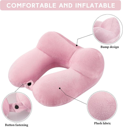 Sintuff 2 Pack Inflatable Travel Pillow for Airplanes Inflatable Neck Flight Pillows with Compact Bag and Blindfold for Traveling, Airplane, Train, Car, Office(Dark Gray and Light Pink)