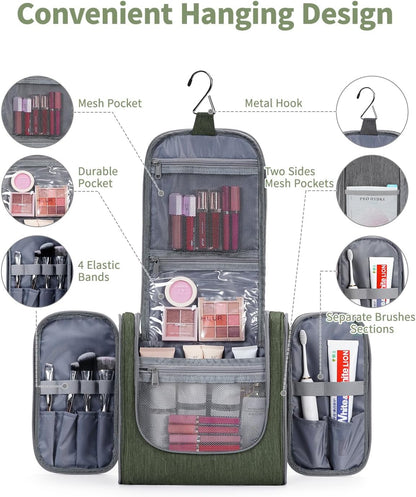 Narwey Hanging Toiletry Bag for Women Travel Makeup Bag Organizer Toiletries Bag Men for Cosmetics Essentials Accessories (Large, Army Green)