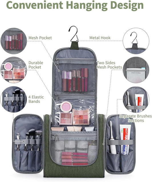 Narwey Hanging Toiletry Bag for Women Travel Makeup Bag Organizer Toiletries Bag Men for Cosmetics Essentials Accessories (Large, Army Green)