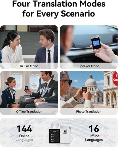 Wooask A9S Translation Earbuds Real Time with ChatGPT, No APP Needed, No Subscription, Languages Translator Device Support 140+ Languages Online/Offline/Photo Translation for Business & Travel
