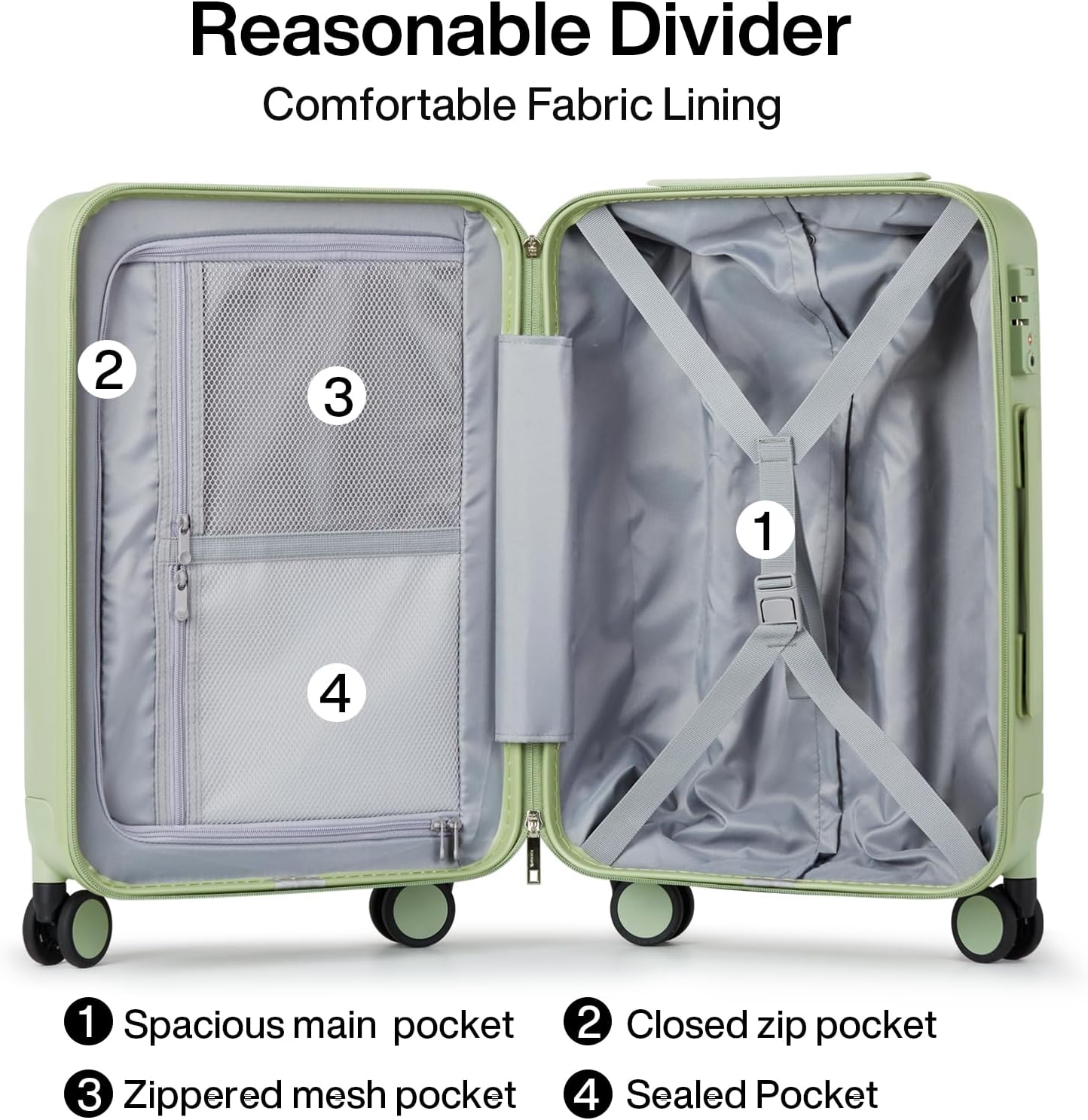 Hanke 24 Inch Checked Luggage with Spinner Wheels Hard Shell Suitcases Lightweight Travel TSA Luggage for Women Men Medium Suitcase(Bamboo Green)