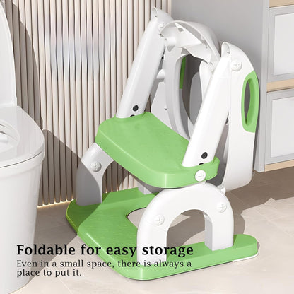 Potty Training Seat Upgraded 2-in-1 Potty Toilet for Kids Boys and Girls, Adjustable Step & Seat Height with Splash Guard Anti-Slip Pad Step Stool(Green)