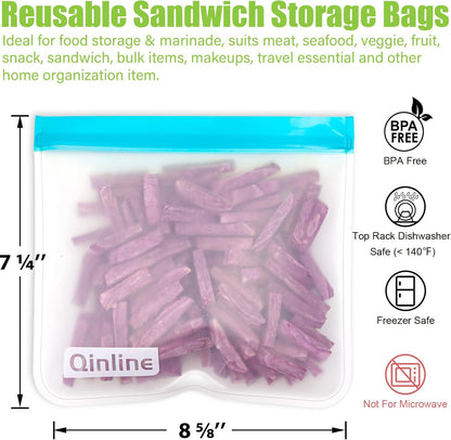 Reusable Food Storage Bags - 10 Pack Freezer Bags, Extra Thick Leakproof Lunch Bags for Salad Fruit Marinate Meats Travel - 10 Sandwich Storage Bag