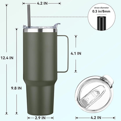 HASLE OUTFITTERS 40 oz Stainless Steel Tumbler with Handle, Vacuum Insulated Tumblers Bulk, Reusable Double Wall Travel Coffee Mug, Durable Powder Coated Water Bottle(Army Green, 1)