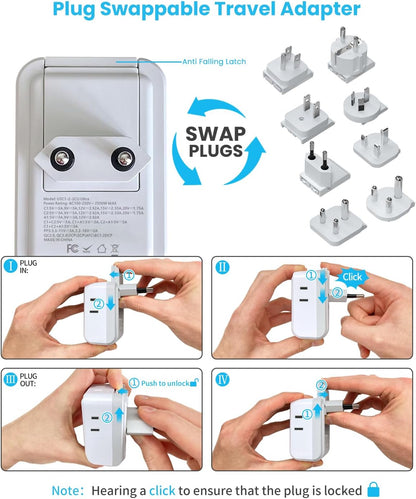 Universal Travel Adapter Kit, VINTAR PD 35W International Power Adapter with 4 AC 3 USB Ports(2 USB C), Type A,B,C,D,E/F,G,I,M Swap Adapt Attachments, Travel Adapter Worldwide for Europe/Africa/AUS