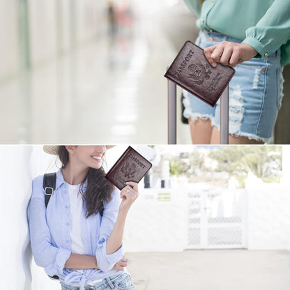 Passport Holder with Vaccine Card Slot Combo, Passport Wallet/ Cover/ Case for Women and Men(BC-Brown)
