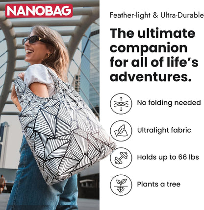 Nanobag Ultra-Lightweight Foldable Tote for Women & Men, Reusable Grocery & Travel Bag, Packable Collapsible Compact Market Essential (Standard Black)
