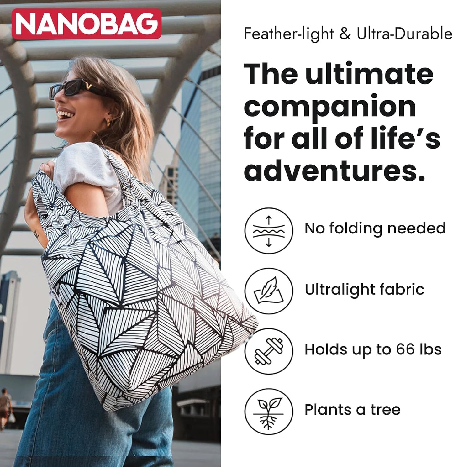 Nanobag Ultra-Lightweight Foldable Tote for Women & Men, Reusable Grocery & Travel Bag, Packable Collapsible Compact Market Essential (Standard Gove)