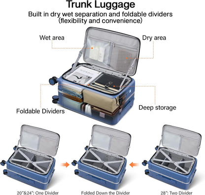 Hanke 20 Inch Carry On Luggage with Cup Holder and Charge,Top Opening Hard Shell Suitcases with Wheels and Dividers,Aluminum Frame Trunk Luggage Small Suitcase with Lock for Travel,Interstellar Blue