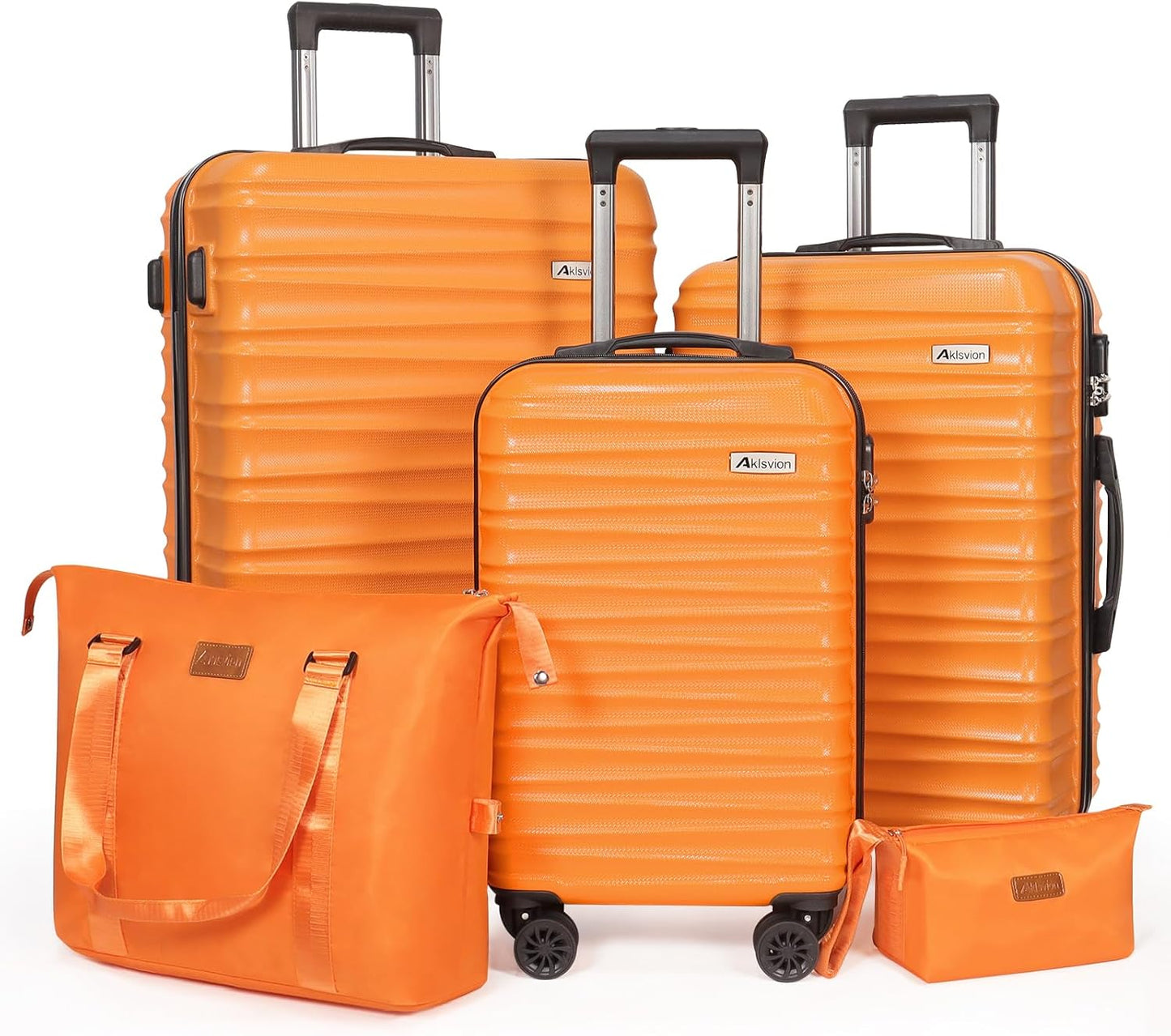 Luggage Set 3 Pieces (20/24/28) -Suitcase Set - Carry on Luggage with Wheels - Check-in Luggage - PC + ABS Durable Suitcase Rotating Silent Wheels Hardside Luggage with Spinner Wheels,5pcs (Orange)