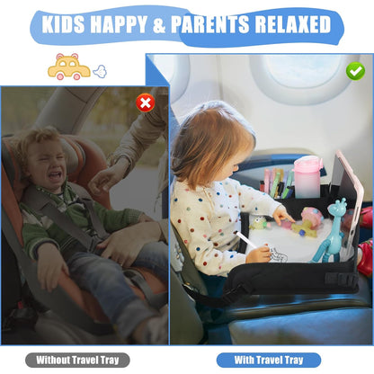 Upgraded Kids Travel Tray for Airplane - Toddler Car Seat Table Tray, Road Trip Essentials for Boys & Girls, Carseat Lap Desk for Kids Road Trip Activities, Black