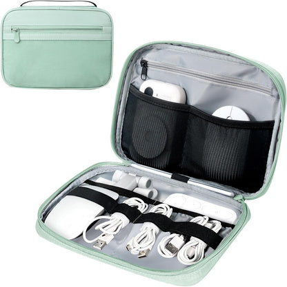 Electronics Organizer Bag, Portable Cable Organizer Case Travel Electronic Accessories Storage Case - Travel storage bag for Cables, Chargers, Phone, SD Cards - Green
