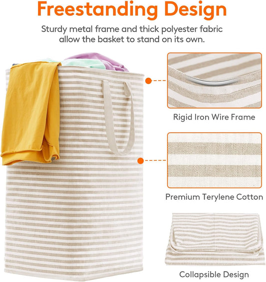 Lifewit 2 Pack Laundry Hamper Large Collapsible Laundry Baskets, Freestanding Waterproof Clothes Hamper with Easy Carry Handles in Laundry Room Bedroom Bathroom College Dorm for Adults, Beige, 2 x 80L