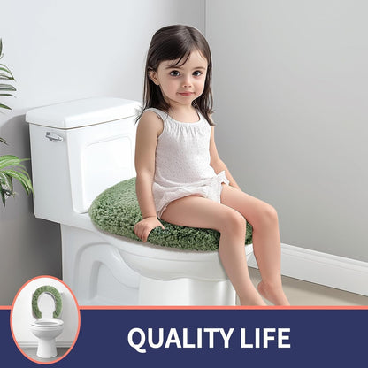 Microfiber Elongated Toilet Seat Cover 19.5"x 15" Machine Washable Solid Toilet Lid Cover Adjustable Rubber Backing Fits Most 18-19.5" L x 14-16" W Elongated Toilet Seat
