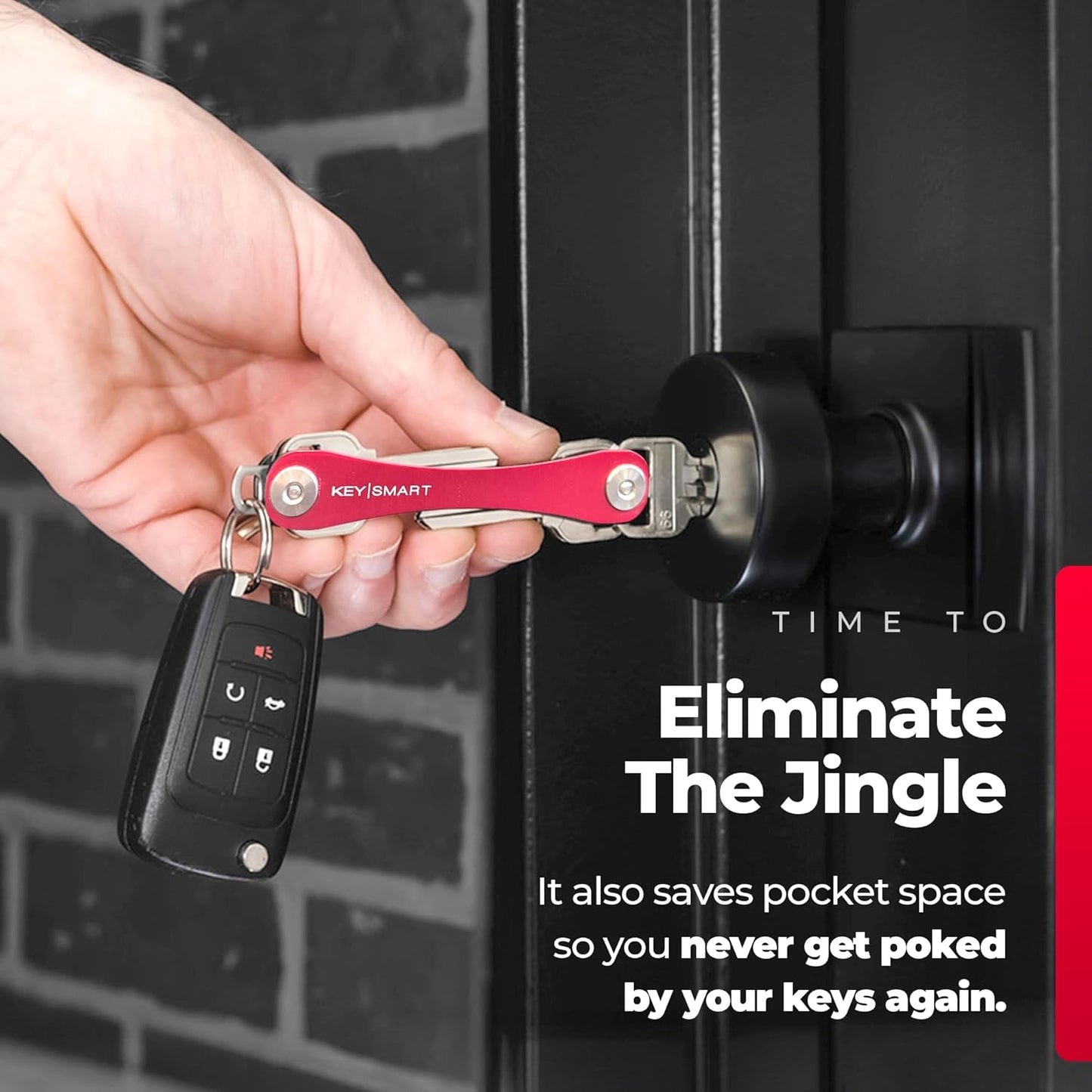 KEYSMART Key Holder for Keychain - Compact Key Organizer for Key Chain, Minimalist Clutter-Free EDC Keychains Key Ring, Red, 14 Keys