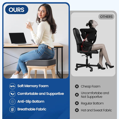 Seat Cushion for Tailbone Pain Relief, Office Chair Cushion, Memory Foam Large Chair Cushion with Non-Slip Cover for Soft Support at Office Chair, Car Seat, Airplane Grey/XLarge