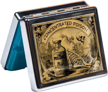 Silver Vintage Pill Box 7 Day Metal Pill Box with Mirror and 8 Compartments Cute Travel Pill Organizer for Purse (Halloween Label)