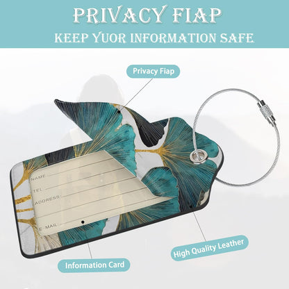 2 Pack Luggage Tag for Suitcases Green Ginkgo Leaf PU Leather Bag Travel Suitcase ID Identifier Baggage Tags for Women Men Travel