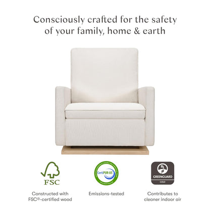 babyletto Cali Pillowback Chair and a Half Glider in Performance Cream Eco-Weave with Light Wood Base, Water Repellent & Stain Resistant, Greenguard Gold and CertiPUR-US Certified