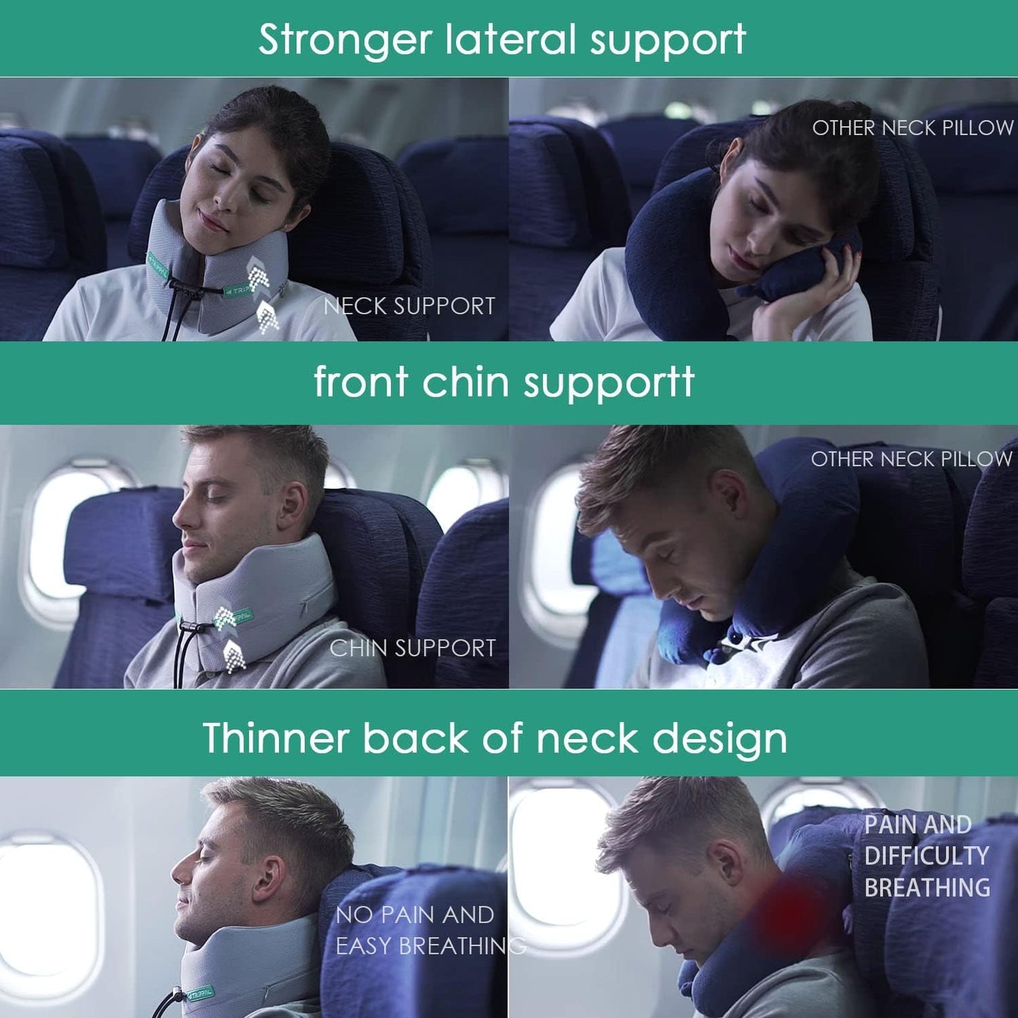 Travel Neck Pillow for Airplane, Neck Chin Support, Memory Foam, Machine Washable,Neck Pillow for Airplane Sleeping Car Office Grey M