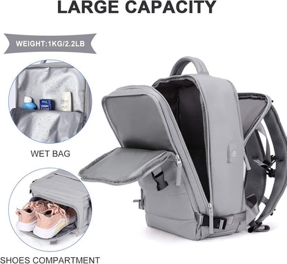 coowoz Travel Backpack For Women Men,Carry On Backpack,Hiking Backpack Waterproof Outdoor Sports Rucksack Casual Daypack Travel Essentials(Grey)