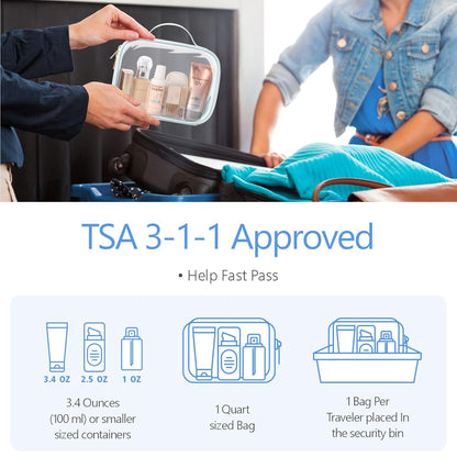 PACKISM TSA Approved Toiletry Bag, 3 Pack Clear Makeup Bags with Handle Large Opening, Clear Toiletry Bags Fit Carry-on Travel Essentials, Quart-sized Travel Bags for Toiletries, Multicolor
