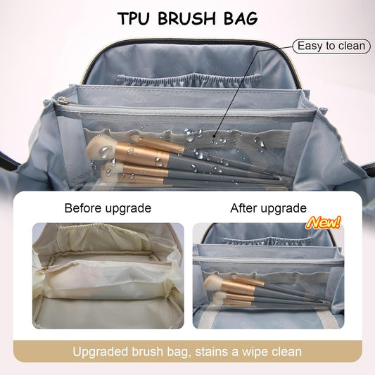 BOYATU Travel Makeup Bag for Women: Cosmetic Organizer Bag with Compartments - Leather Make up Bags Set of 3 (White)