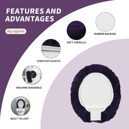 Microfiber Elongated Toilet Seat Cover 19.5"x 15" Machine Washable Solid Toilet Lid Cover Adjustable Rubber Backing Fits Most 18-19.5" L x 14-16" W Elongated Toilet Seat