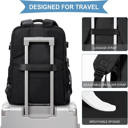 coowoz Travel Backpack For Women Men,Carry On Backpack,Hiking Backpack Waterproof Outdoor Sports Rucksack Casual Daypack Travel Essentials（Black） 25L