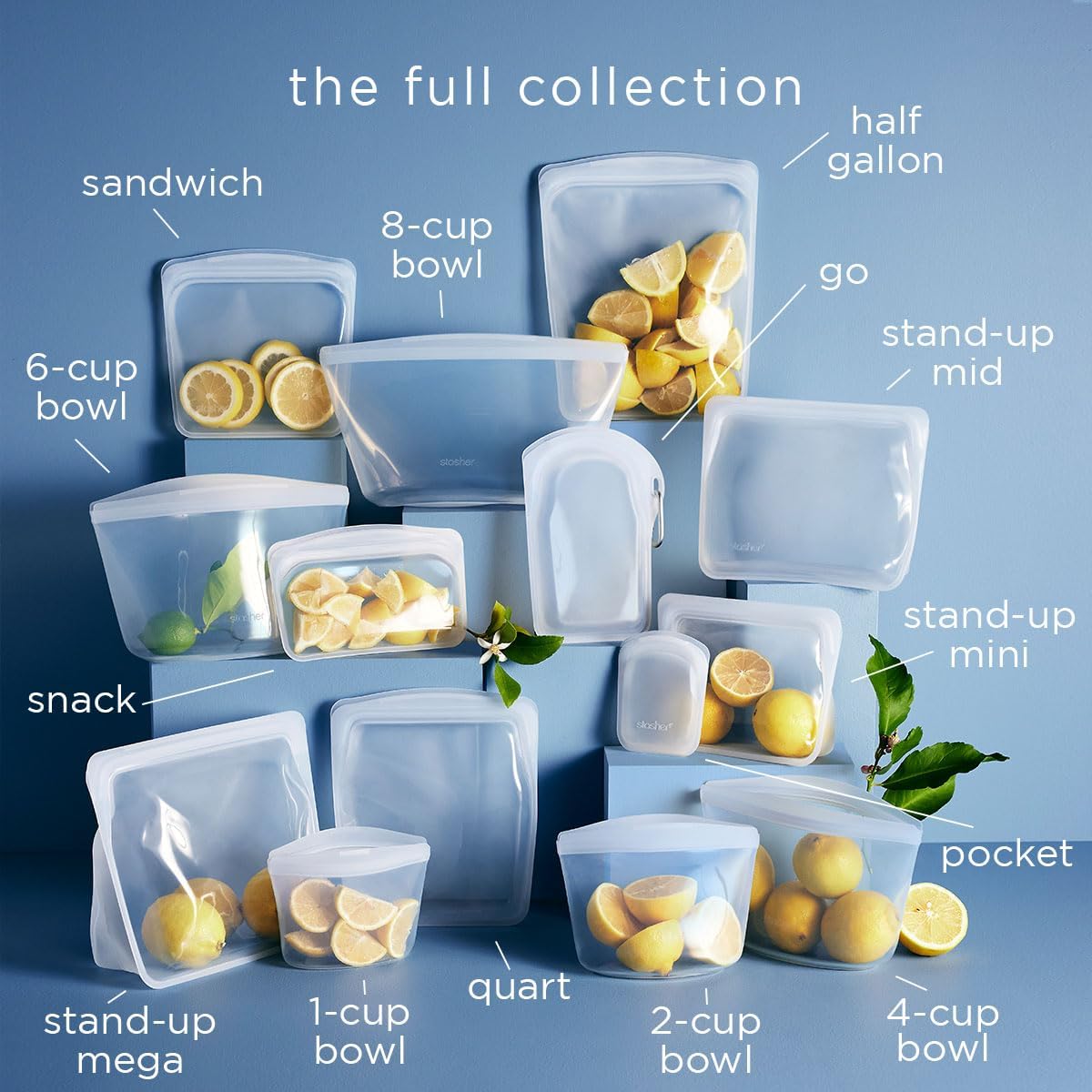 Stasher Premium Silicone Reusable Food Storage Pocket Bags, 2-Pack, Clear + Aqua, Multi-Use Food Storage Bags, Lunch Bag, Travel Containers, BPA Free, Leak-free, Dishwasher-Safe, Eco-friendly, 4 Oz