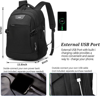 DUSLANG Anti-Theft Laptop Backpack, Black, 15.6-14-13 Inch Laptop Sleeve, USB Charging Port