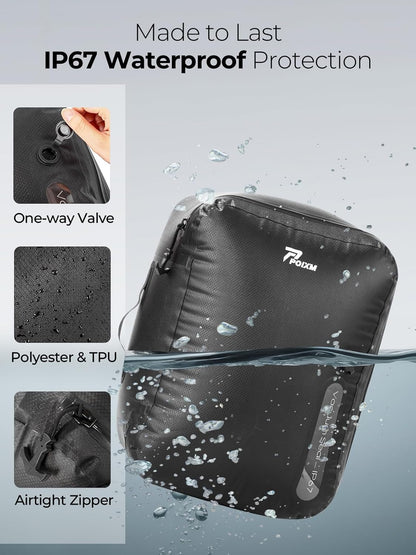 Vacuum Bags for Travel with Wireless Pump, 180° Open Zipper, IP67 Waterproof, Reusable Space Saver Compression Bags for Backpack, Suitcase, Home Storage(1 Pack + Pump)
