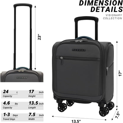 Verage Under Seat Luggage with Wheels, Softside Small Suitcase Spinner Carry On Luggage Bags for Airlines Airplanes Short Trip Men Women (Grey, 14-Inch Underseat)