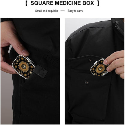 Metal 2 Compartment Pill Organizer Travel Friendly Portable Compact Pill Box Cute Pill Case,for Pocket Wallets Daily Portable Medicine Vitamin Tablet Storage (The Skeleton in The Center)