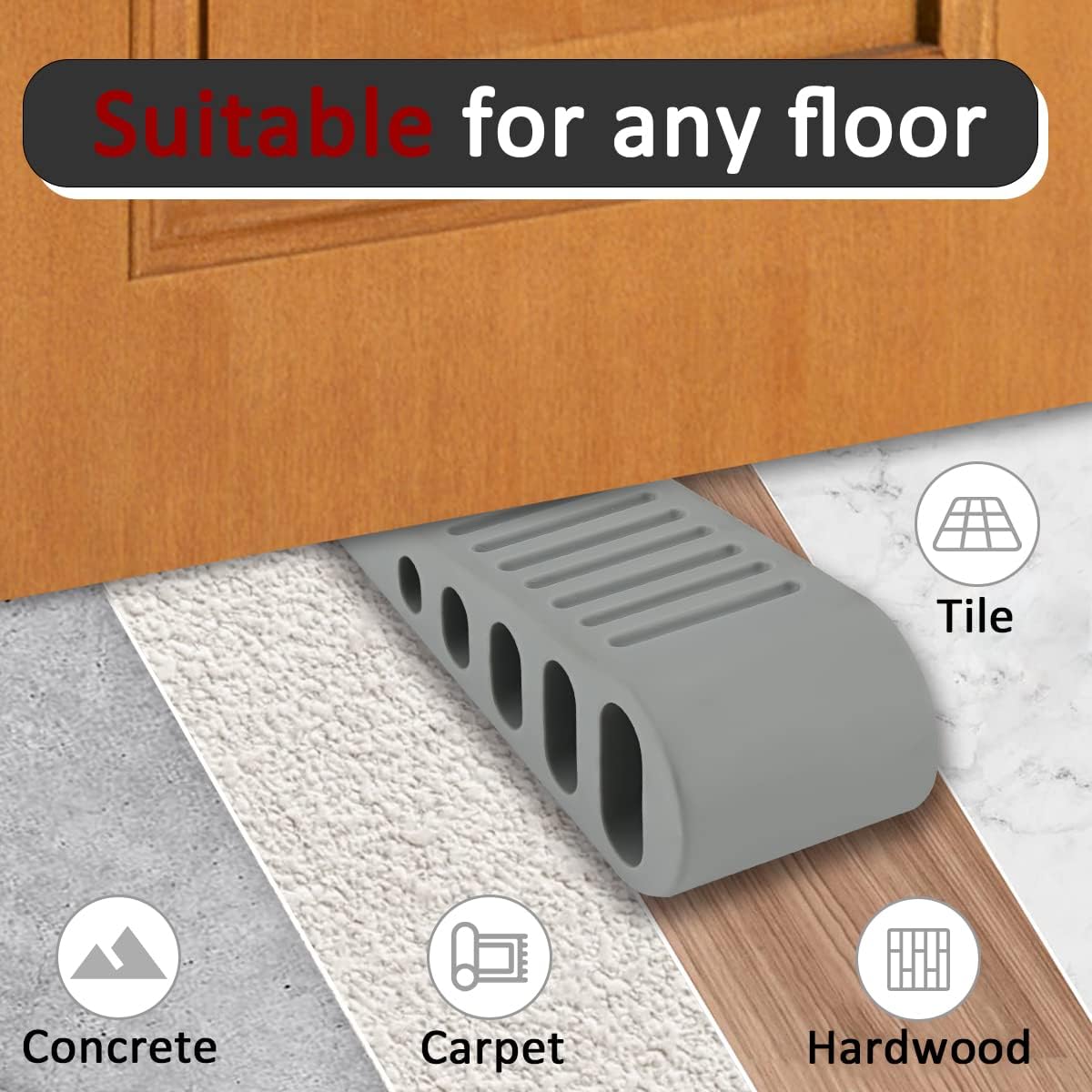 JQK Rubber Door Stopper Wedge, Grey 9 Pack Soft TPR Premium Door Stops for Bottom of Heavy Duty Door on Tile, Concrete, Carpet, Wooden Floor, DSB61-GY-P9