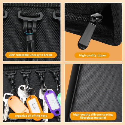 Portable Zippered Key Organizer, Fireproof Key Case with 8 Key Hooks and Tags,Waterproof Key Binder,Portable Key Storage for Estate Sales Hotel Executives and Car Service